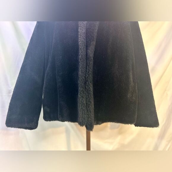 Vintage 60s Black Swing Coat Faux Fur Old Hollywood Glam Princeton's O'llegro OS - Picture 4 of 11